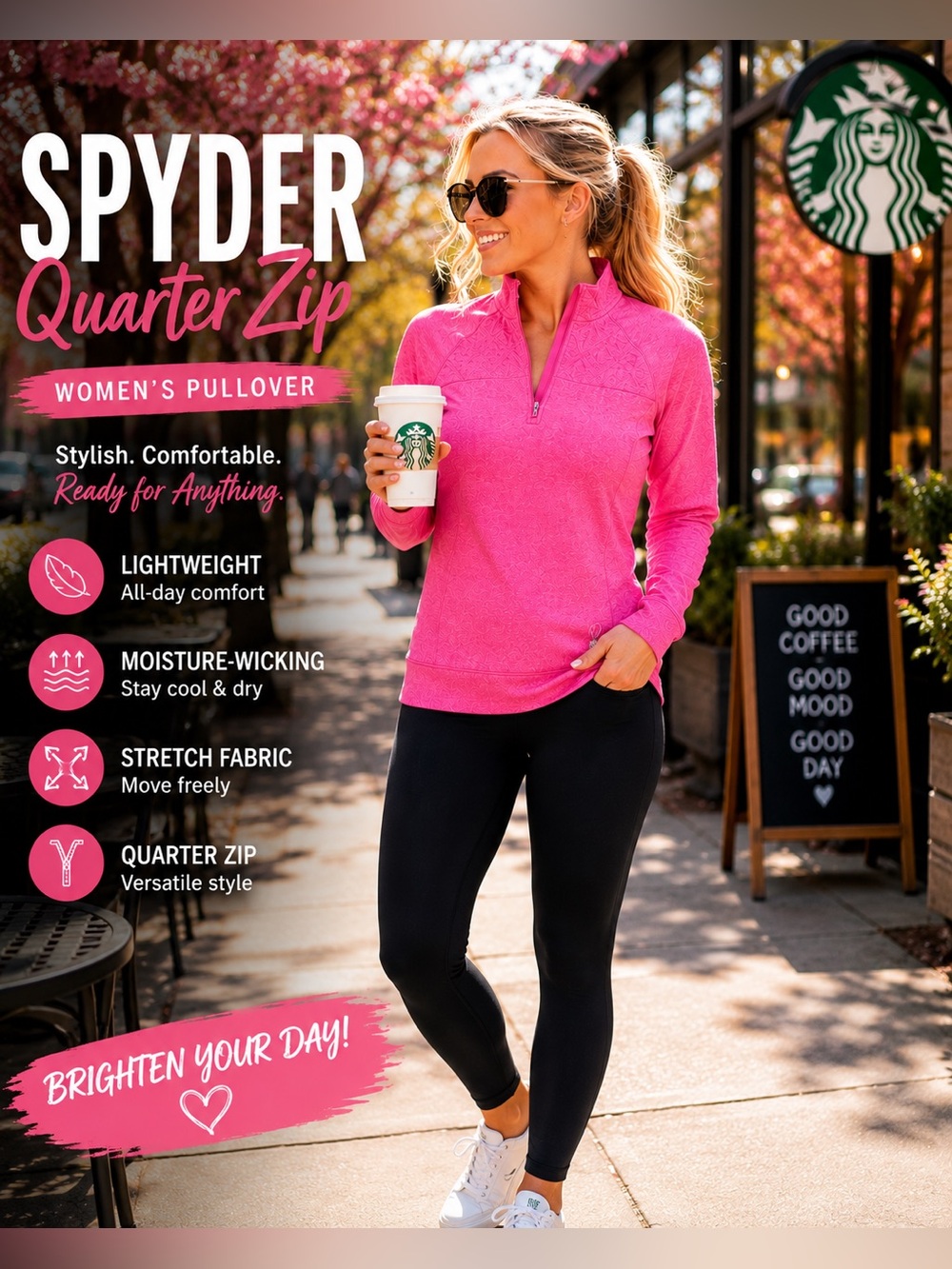 Spyder Women's Quarter Zip Pullover - Hot Pink